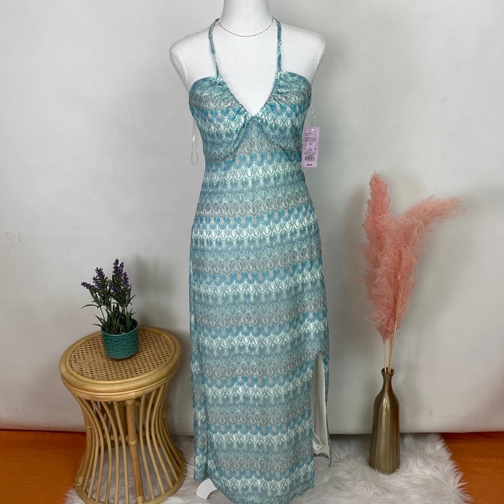NWT Women's Crochet Slip Dress in Aqua Blue- Wild Fable